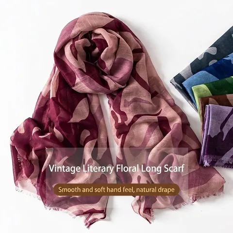 Vintage Water Ripple Pattern Printed Long Scarf For Women Lightweight Polyester Sunscreen Beach Shawl Travel Outdoor Wrap Accessory