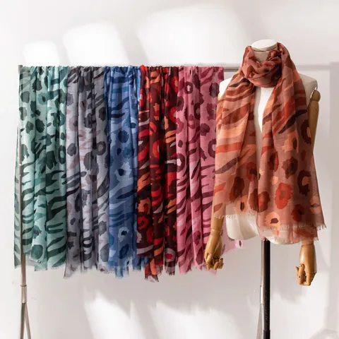 Women Ethnic Bohemian Print Scarf Lightweight Polyester Summer Beach Shawl Animal Pattern Retro Soft Long Wrap