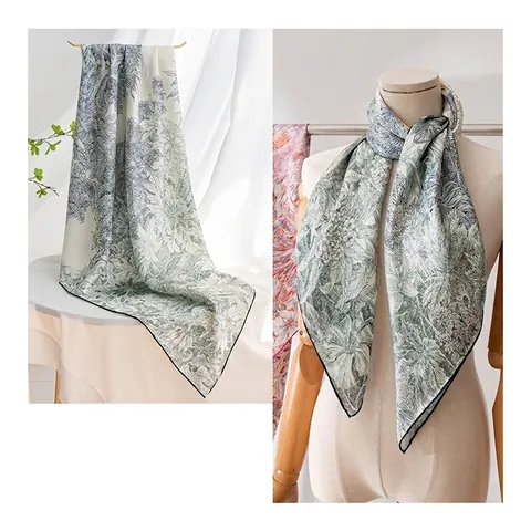 Luxury 100% Mulberry Silk Large Square Scarf Women Botanical Floral Printed Shawl Elegant Lightweight Sunscreen Wraps