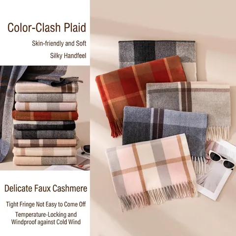 Classic Plaid Scarf Imitation Cashmere Tassel Shawl Winter Warm Soft Wraps For Men Women Fashion Thick Checked Scarf