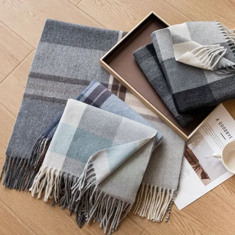 Checkered Plaid Scarf For Women Men Autumn Winter Thick Warm Soft Polyester Pashmina Style Shawl With Tassels Neck Warmer Wrap