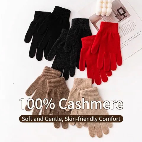 Guanti a Cinque Dita in Cashmere Business Minimalista Per Uomo Donna Inverno Caldo Tinta Unita Guanti a Maglia Con Polsini a Costine
