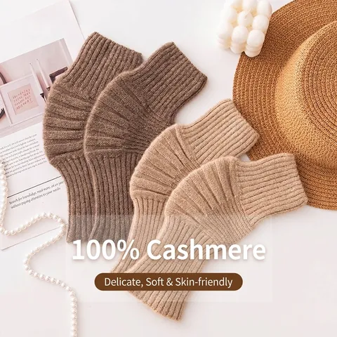 100% Kasjmier Kniebeschermers Warm Gebreide Ribgebreide Beenwarmers Unisex Verdikte Gebogen Ontwerp Voor Koubescherming