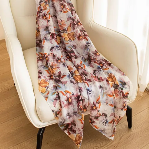 Women's Mulberry Silk Scarf Elegant Chinese Style Floral Print Large Shawl Lightweight Sunscreen Long Silk Wrap Summer
