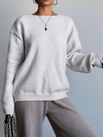 Women Sexy Deep V Backless Sweater French Fashion Bow Knot Decor Long Sleeve Knit Pullover Loose Soft Top