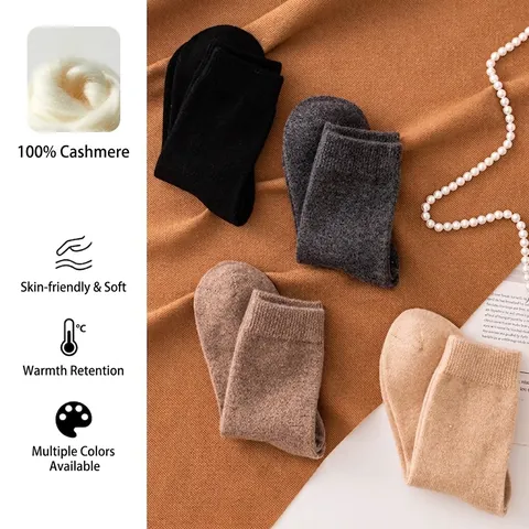 Unisex Cashmere Socks Winter Warm Thermal Socks Solid Color Ribbed Soft Breathable Knitted Homewear Mid Tube Casual Socks