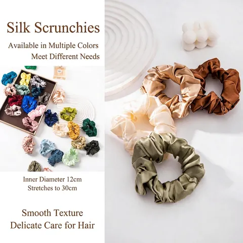Solid Color Silk Scrunchie Elegant French Mulberry Silk Hair Tie Smooth Durable Elastic Ponytail Holder For Women Fashion Accessories
