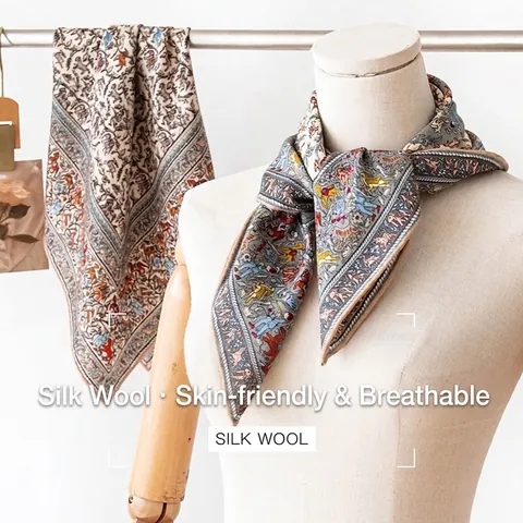Vintage Paisley Equestrian Print Zijde Wol Mix Vierkante Sjaal Elegante Dames Shawl Lichtgewicht Halssjaal Mode Accessoire