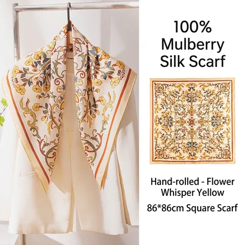 Luxury 100% Mulberry Silk Square Scarf Hand-Rolled Edge Double-Sided Baroque Floral Printed Twill Silk Scarf For Women