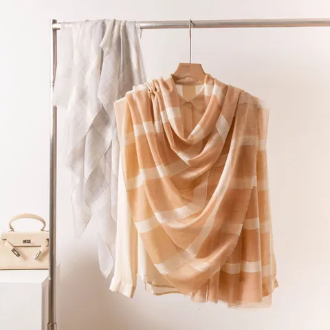 Eleganter Jacquard-Schal Aus 100% Wolle Mit Farbverlauf Für Damen Leichter Luxus Dünnes Tuch Frühling Sommer Langer Wickelschal
