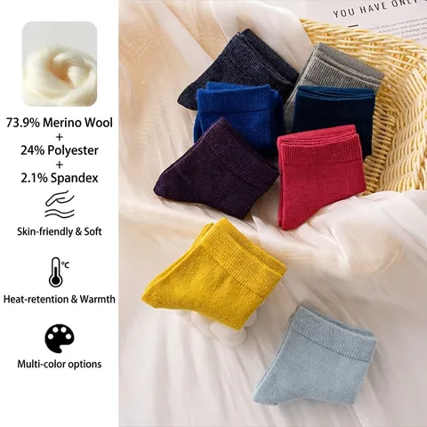 Breathable Sheep Wool Blend Crew Socks For Men Women Simple Solid Color Soft Thermal Casual Mid-Tube Knitted Socks