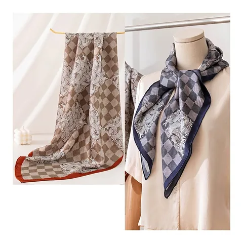 Elegant Italian Style 100% Mulberry Silk Square Scarf Hand Rolled Edge Checkerboard Printed Fashion Wrap For Women Luxury Gift