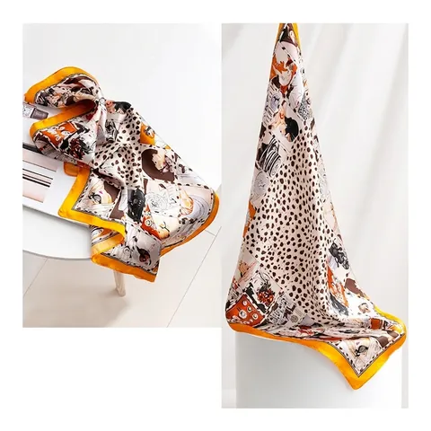 100% Mulberry Silk Scarf For Women Leopard Print Figure Pattern Fashion Small Square Neck Kerchief Luxury Printed Silk Foulard