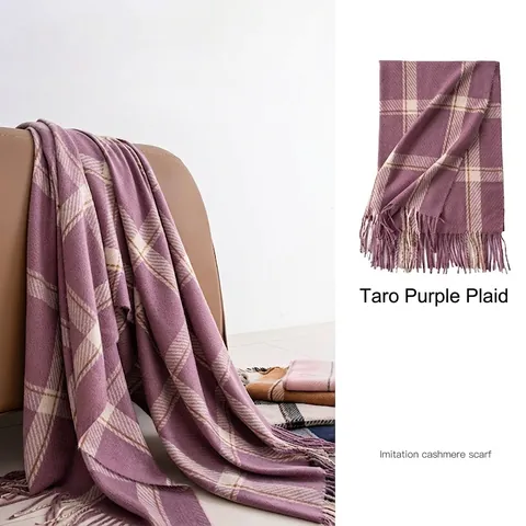Women's Thickened Winter Plaid Scarf Tassel Fringe Soft Polyester Large Shawl Wrap Retro Tartan Warm Pashmina For Cold Weather