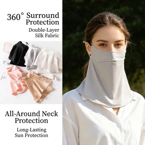 Mulberry Silk Sun Protection Mask Women Breathable Face Veil Neck Guard Eye Corner Protection Adjustable Neck Gaiter