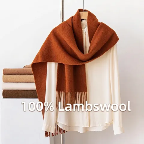 Solid Color Sheep Wool Scarf Thickened Warm Winter Shawl With Tassels Soft Minimalist Long Wrap For Women Elegant Daily Accessory