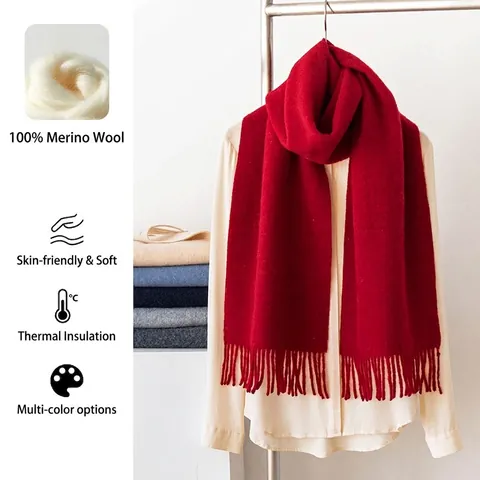 Solid Color Sheep Wool Scarf Thickened Warm Winter Shawl With Tassels Soft Minimalist Long Wrap For Women Elegant Daily Accessory
