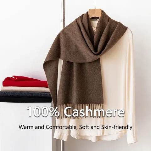Écharpe 100% Pur Cachemire pour Femmes Hommes Couleur Unie Chaud Hiver Pashmina Doux Châle à Franges Élégant Long Tour de Cou
