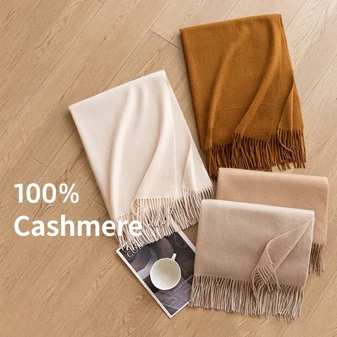 100% Cashmere Scarf For Women Winter Thick Warm Luxury Pashmina Shawl Solid Color Tassel Long Scarf Soft Fashion Wrap