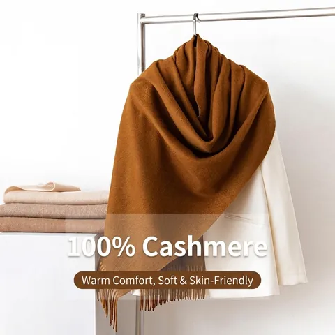 100% Cashmere Scarf For Women Winter Thick Warm Luxury Pashmina Shawl Solid Color Tassel Long Scarf Soft Fashion Wrap