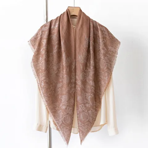 French Vintage 100% Cashmere Scarf Paisley Jacquard Shawl For Women Hollow Out Knitted Triangle Scarf Soft Warm Wrap