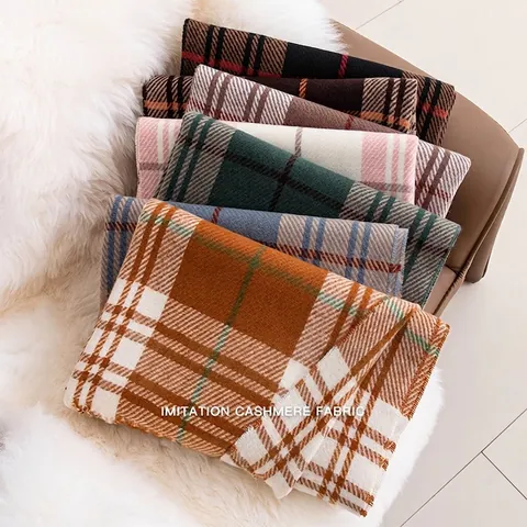 Women's Plaid Imitation Cashmere Scarf Warm Long Tassel Shawl Vintage Tartan Neck Wrap For Autumn Winter Fashion Accessories