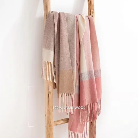 Bufanda de Cuadros de Pura Lana de Cordero Estilo Coreano Para Mujeres Hombres Invierno Cálido Suave Bufanda Escocesa Británica Con Borlas Accesorio