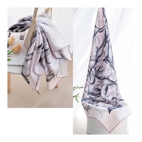 Women Luxury 100% Mulberry Silk Scarf Large Square Scarf Hand Rolled Edge Oil Painting Floral Artistic Print Sun Protection Shawl