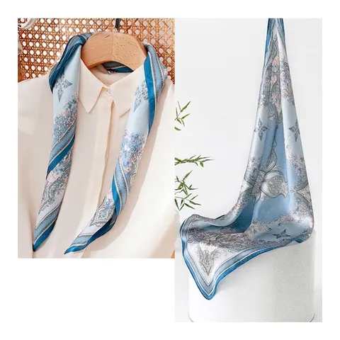 Women Luxury 100% Mulberry Silk Square Scarf Elegant Vintage Floral Paisley Printed Small Neck Scarf Fashion Wrap
