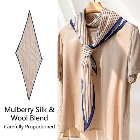 Women Luxury Mulberry Silk Wool Scarf Long Thin Ribbon Neck Tie Elegant Striped Polka Dot Paisley Leopard Scarf For Lady