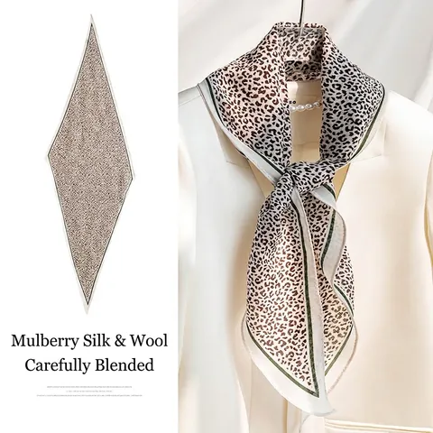Women's Mulberry Silk Wool Blend Scarf Leopard Polka Dot Paisley Printed Rhombus Long Silk Ribbon Urban Fashion Neck Tie