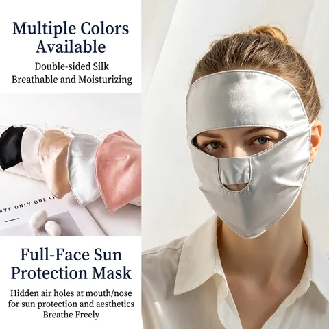 Mulberry Silk Sun Protection Face Mask Breathable Full Face Protection Cover Mask For Women Outdoor Cycling Sunshade Dustproof