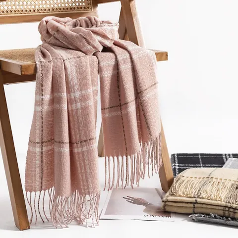 Plaid Scarf For Women Men Winter Warm Imitation Cashmere Grid Shawl With Tassels Soft Thick Knitted Fashion Korean Style Unisex Neck Warmer