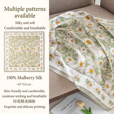100% Mulberry Silk Scarf For Women Large Peony Print Square Scarf Elegant Head Neck Silk Foulard Gift For Mother