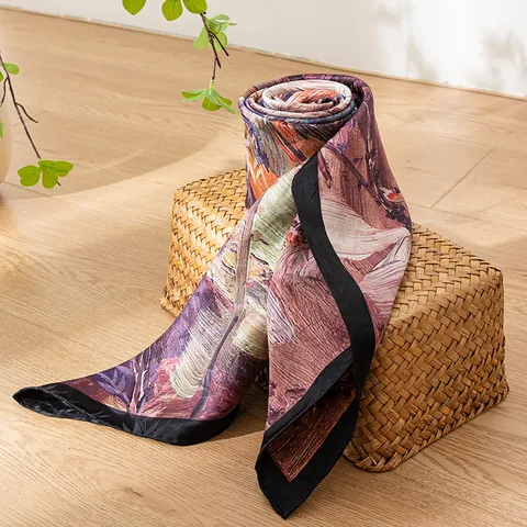 Elegant Mulberry Silk Scarf Pure Silk Square Scarf Oil Painting Floral Print Scarf Soft Neck Wrap Luxury Gift For Women