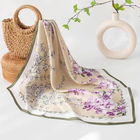 100% Mulberry Silk Scarf For Women Large Peony Print Square Scarf Elegant Head Neck Silk Foulard Gift For Mother