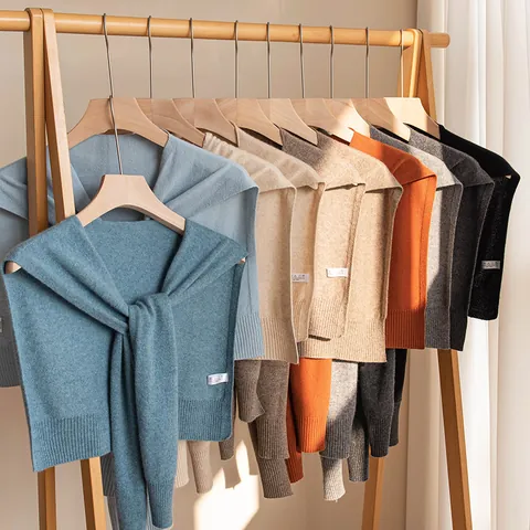 Women Multi-functional Knot Knitted Cashmere Shawl Wrap Solid Color Soft Warm Shoulder Protector Daily Versatile Scarf