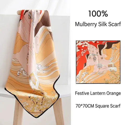 Women's Mulberry Silk Scarf Luxury Real Silk Square Head Scarf Fashion Floral Printed Elegant Sun Protection Wrap Anniversary Gift
