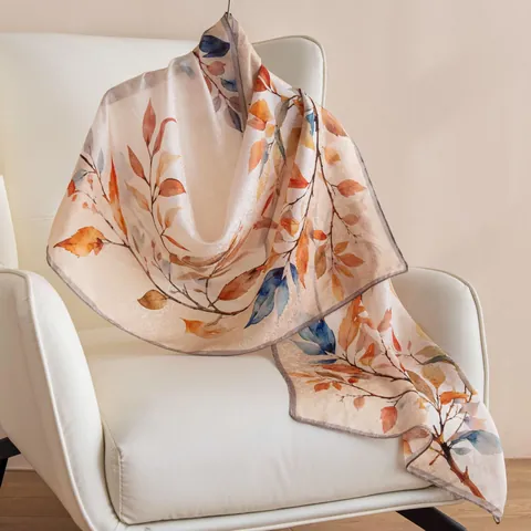 Elegant Mulberry Silk Scarf Long Lightweight Floral Printed Shawl For Women Teacher Mother Day Gift Accessory