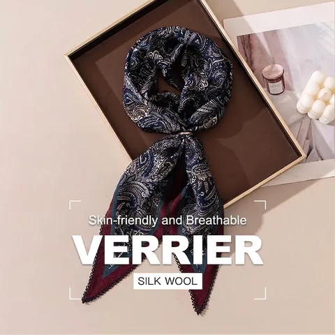 Vintage Old Money Style Silk Wool Blend Diamond Scarf For Women Paisley Pattern Hollow Lace Edges Elegant Neckerchief