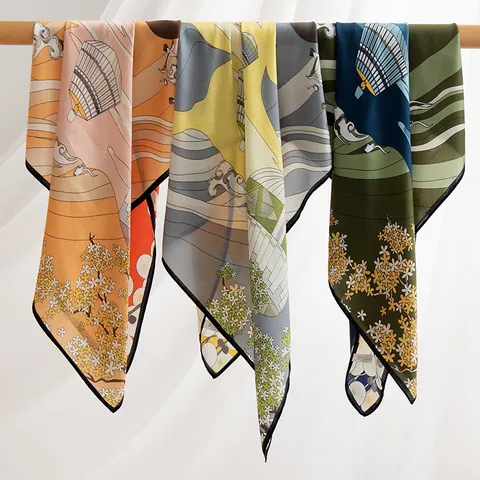 Women's Mulberry Silk Scarf Luxury Real Silk Square Head Scarf Fashion Floral Printed Elegant Sun Protection Wrap Anniversary Gift