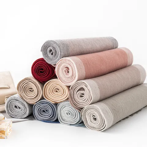 Bufanda de Lana de Invierno para Mujer Gruesa Cálida de Doble Cara Color Sólido Bufanda Con Borlas Liso Minimalista Pashmina Chal