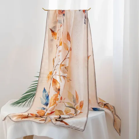 Women Luxury 100% Mulberry Silk Scarf Elegant Long Shawl Botanical Printed Scarf With Premium Gift Box Set For Teacher Mother Day Gift