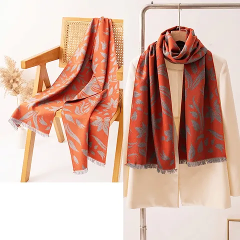 Luxury 100% Mulberry Silk Scarf For Men Women Double-Sided Floral Geometric Pattern Warm Long Winter Scarf With Tassels