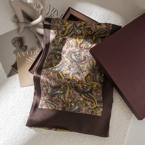 Bufanda de Seda de Mora para Hombre Vintage Estampado Paisley Doble Capa Pañuelo de Seda Fino Con Caja de Regalo