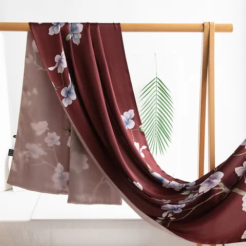 Luxury 100% Mulberry Silk Scarf For Women Elegant Printed Floral Crane Long Wrap Fashion Lightweight Silk Shawl Gift