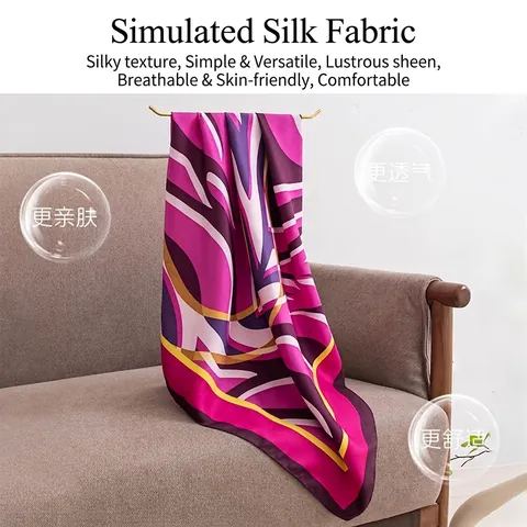 Women Large Silky Printed Square Scarf Polyester Wrap Ethnic Geometric Floral Pattern Soft Elegant Neck Head Kerchief