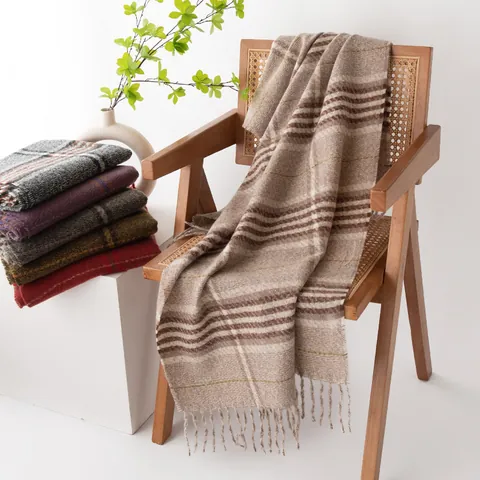 Damen Weicher Kaschmir-Imitat Karierter Druck Schal Warmer Winter Langer Fransen Schal Wrap Retro Checkered Fashion Accessory Geschenk