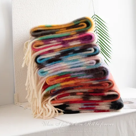 Women's Rainbow Striped Scarf Thick Warm Brushed Pashmina Shawl with Tassels Fashion Bohemian Winter Wraps Soft Polyester Neck Scarf