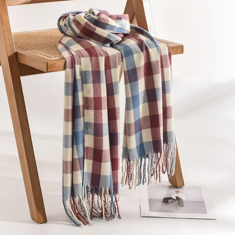 Women Sweet Plaid Scarf Winter Checkered Korean Style Warm Neck Wrap Thick Tassel Shawl Soft Polyester Winter Accessories